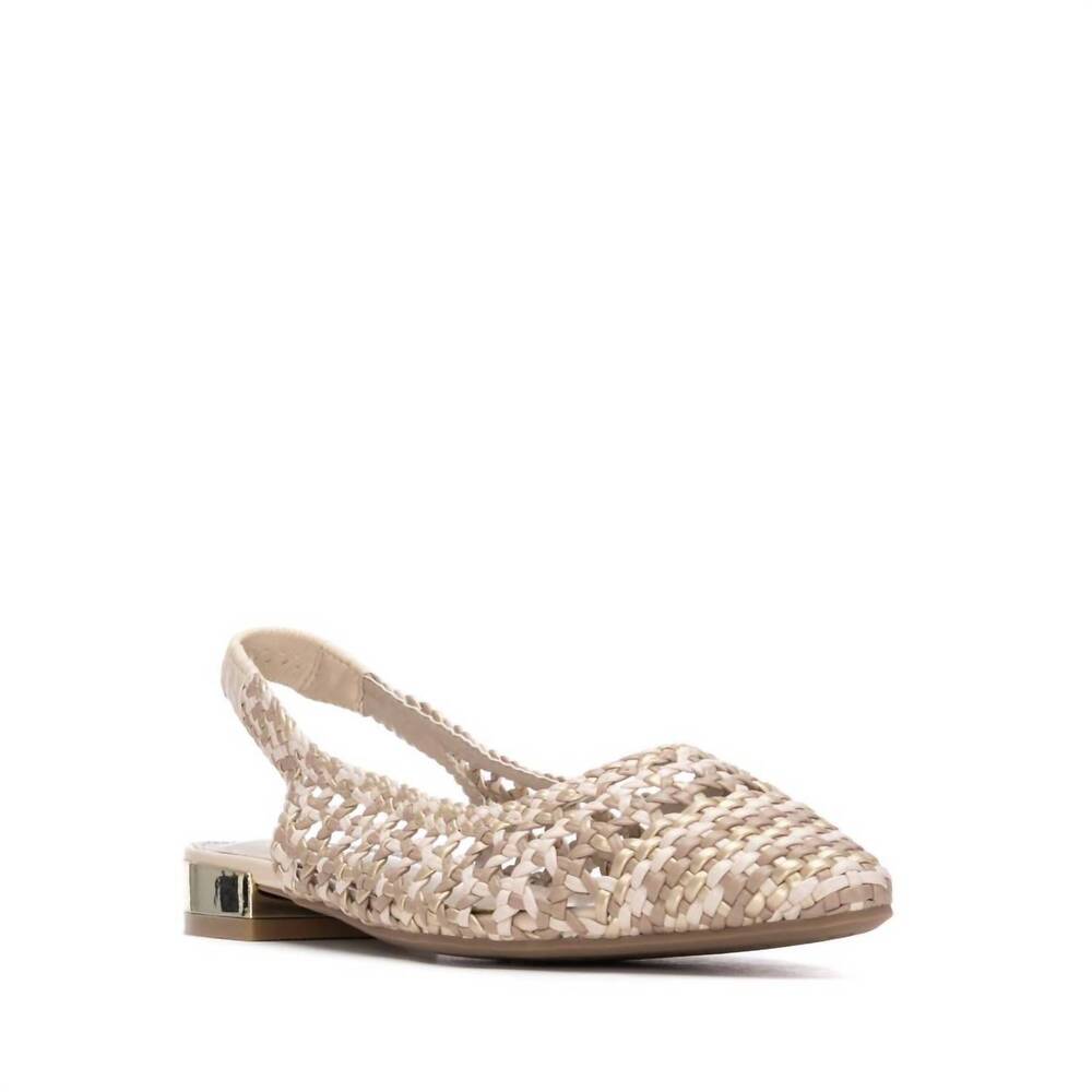 Woven Slingback Flat Sandal in Beige